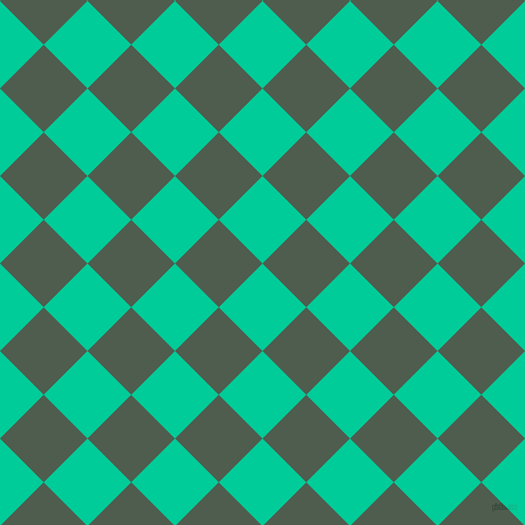 45/135 degree angle diagonal checkered chequered squares checker pattern checkers background, 89 pixel square size, Caribbean Green and Nandor checkers chequered checkered squares seamless tileable