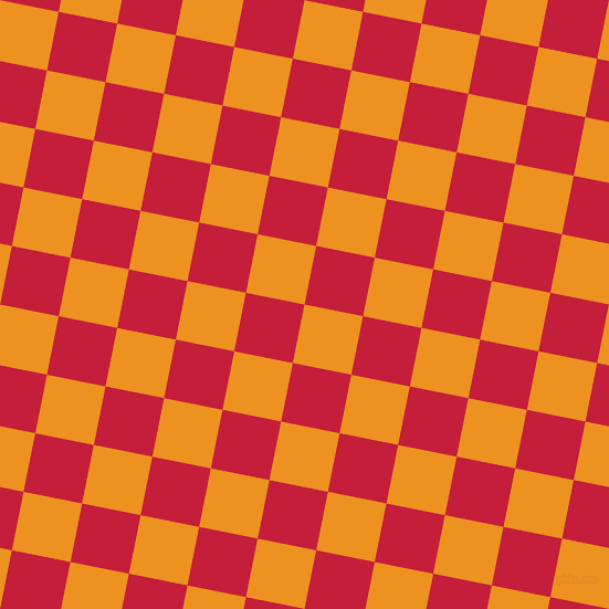 79/169 degree angle diagonal checkered chequered squares checker pattern checkers background, 54 pixel square size, Carrot Orange and Cardinal checkers chequered checkered squares seamless tileable