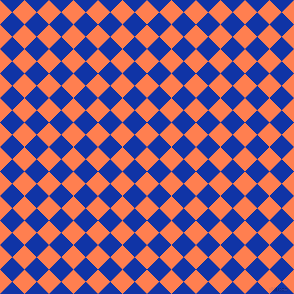 45/135 degree angle diagonal checkered chequered squares checker pattern checkers background, 34 pixel square size, , Coral and Egyptian Blue checkers chequered checkered squares seamless tileable