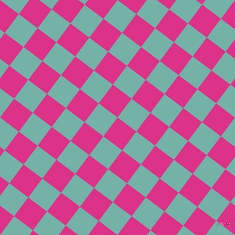 53/143 degree angle diagonal checkered chequered squares checker pattern checkers background, 48 pixel square size, , Deep Cerise and Gulf Stream checkers chequered checkered squares seamless tileable