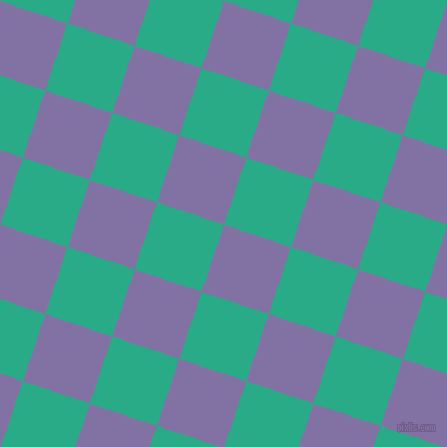 72/162 degree angle diagonal checkered chequered squares checker pattern checkers background, 65 pixel squares size, Deluge and Jungle Green checkers chequered checkered squares seamless tileable