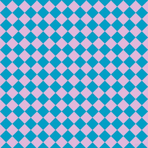 45/135 degree angle diagonal checkered chequered squares checker pattern checkers background, 28 pixel squares size, , French Lilac and Pacific Blue checkers chequered checkered squares seamless tileable
