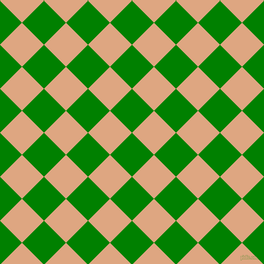 45/135 degree angle diagonal checkered chequered squares checker pattern checkers background, 62 pixel square size, Green and Tumbleweed checkers chequered checkered squares seamless tileable