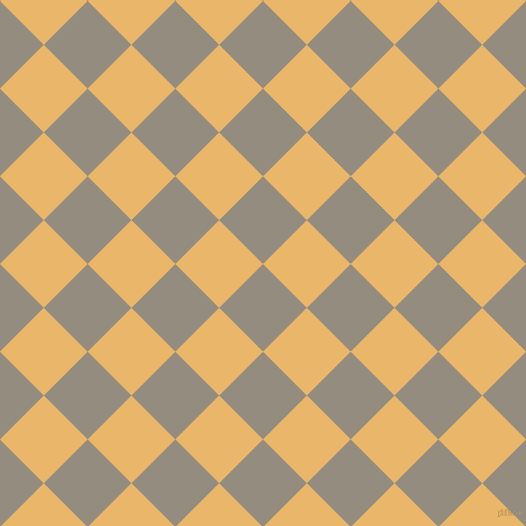45/135 degree angle diagonal checkered chequered squares checker pattern checkers background, 89 pixel square size, Heathered Grey and Harvest Gold checkers chequered checkered squares seamless tileable