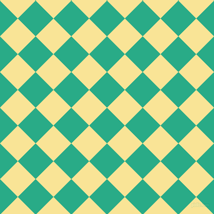 45/135 degree angle diagonal checkered chequered squares checker pattern checkers background, 50 pixel square size, , Jungle Green and Vis Vis checkers chequered checkered squares seamless tileable