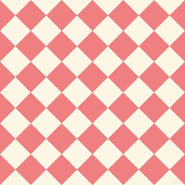 45/135 degree angle diagonal checkered chequered squares checker pattern checkers background, 74 pixel squares size, Light Coral and Old Lace checkers chequered checkered squares seamless tileable