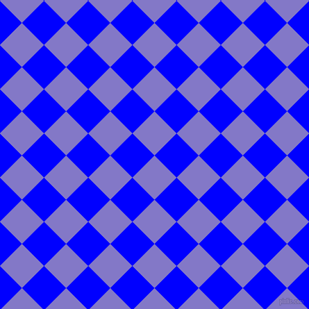 45/135 degree angle diagonal checkered chequered squares checker pattern checkers background, 45 pixel square size, , Moody Blue and Blue checkers chequered checkered squares seamless tileable