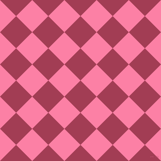 45/135 degree angle diagonal checkered chequered squares checker pattern checkers background, 95 pixel squares size, , Night Shadz and Tickle Me Pink checkers chequered checkered squares seamless tileable