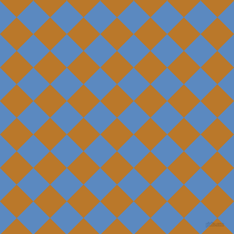 45/135 degree angle diagonal checkered chequered squares checker pattern checkers background, 47 pixel square size, Pirate Gold and Danube checkers chequered checkered squares seamless tileable