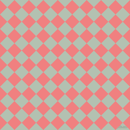 45/135 degree angle diagonal checkered chequered squares checker pattern checkers background, 34 pixel square size, , Rainee and Light Coral checkers chequered checkered squares seamless tileable