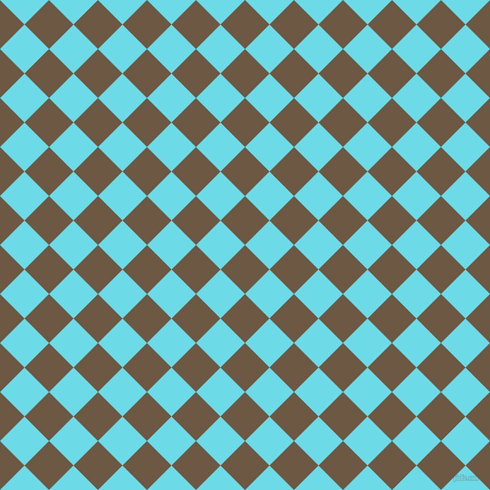 45/135 degree angle diagonal checkered chequered squares checker pattern checkers background, 49 pixel square size, Tobacco Brown and Turquoise Blue checkers chequered checkered squares seamless tileable