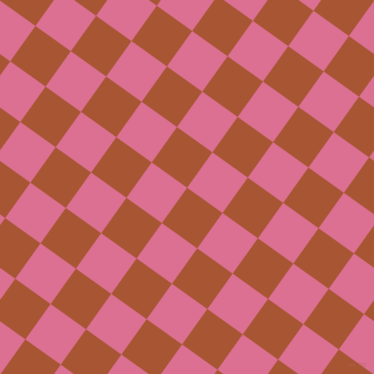 54/144 degree angle diagonal checkered chequered squares checker pattern checkers background, 85 pixel square size, Vesuvius and Pale Violet Red checkers chequered checkered squares seamless tileable
