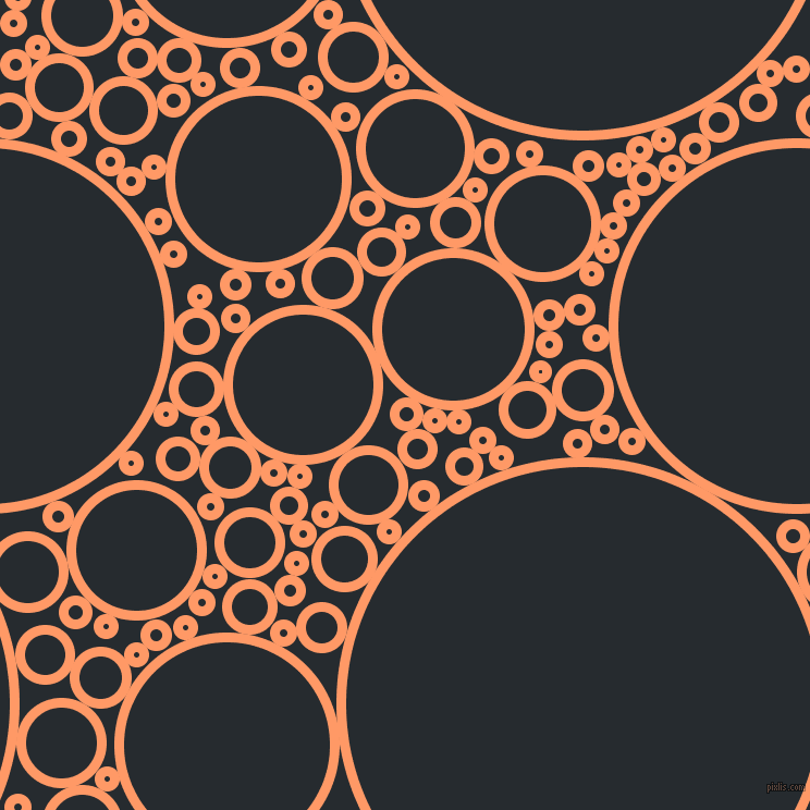 bubbles, circles, sponge, big, medium, small, 9 pixel line width, Atomic Tangerine and Blue Charcoal circles bubbles sponge soap seamless tileable