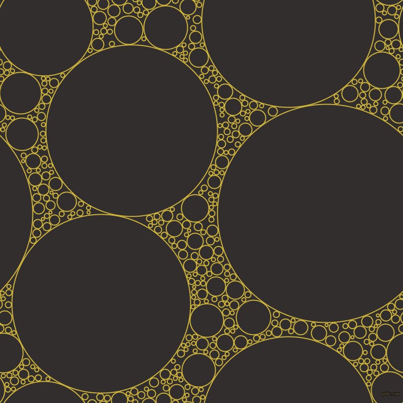 bubbles, circles, sponge, big, medium, small, 2 pixel line width, Old Gold and Night Rider circles bubbles sponge soap seamless tileable