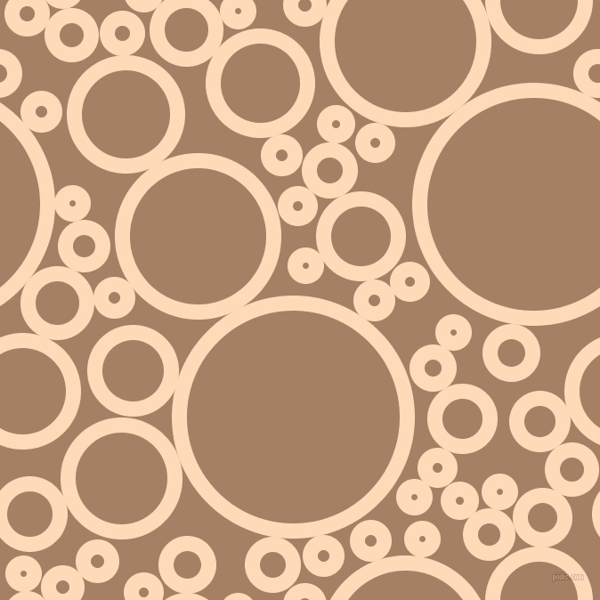 bubbles, circles, sponge, big, medium, small, 17 pixel line width, Peach Puff and Medium Wood circles bubbles sponge soap seamless tileable