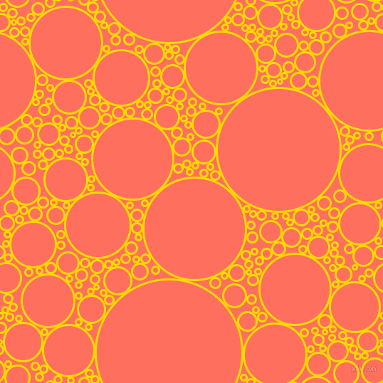 bubbles, circles, sponge, big, medium, small, 3 pixel line width, School Bus Yellow and Bittersweet circles bubbles sponge soap seamless tileable