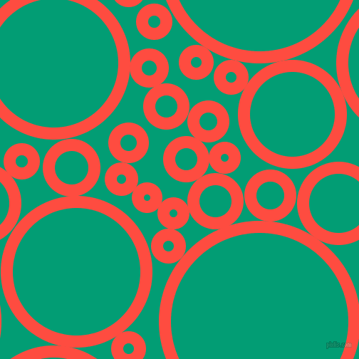 bubbles, circles, sponge, big, medium, small, 17 pixel line width, Sunset Orange and Free Speech Aquamarine circles bubbles sponge soap seamless tileable