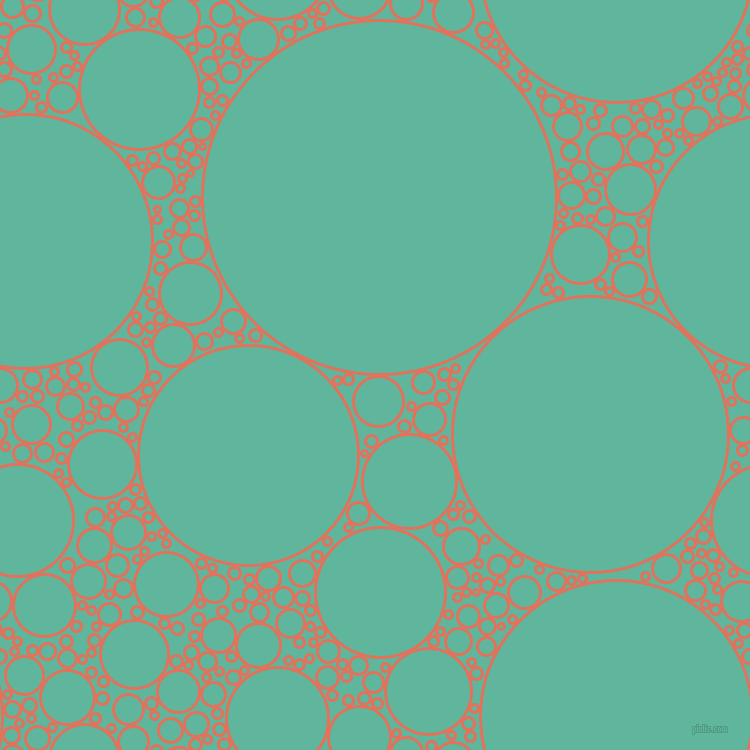 bubbles, circles, sponge, big, medium, small, 3 pixel line width, Terra Cotta and Keppel circles bubbles sponge soap seamless tileable