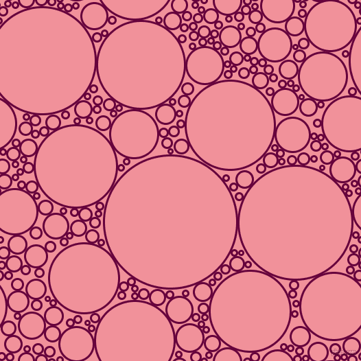 bubbles, circles, sponge, big, medium, small, 3 pixel line width, Tyrian Purple and Wewak circles bubbles sponge soap seamless tileable
