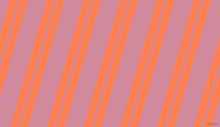 74 degree angle dual striped line, 25 pixel line width, 8 and 63 pixel line spacing, Coral and Can Can dual two line striped seamless tileable