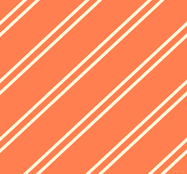 43 degree angle dual stripe line, 10 pixel line width, 18 and 100 pixel line spacing, Corn Silk and Coral dual two line striped seamless tileable