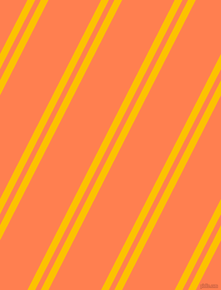 63 degree angle dual striped line, 14 pixel line width, 10 and 95 pixel line spacing, Golden Poppy and Coral dual two line striped seamless tileable