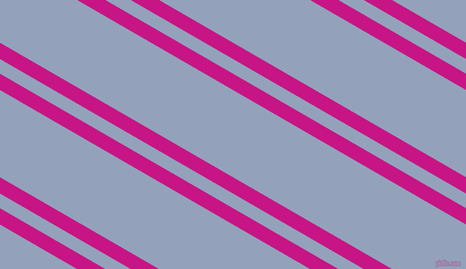 150 degree angles dual stripes lines, 20 pixel lines width, 18 and 107 pixels line spacing, Medium Violet Red and Rock Blue dual two line striped seamless tileable