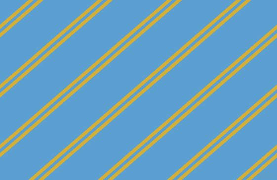41 degree angle dual stripes line, 7 pixel line width, 6 and 72 pixel line spacing, Metallic Gold and Picton Blue dual two line striped seamless tileable