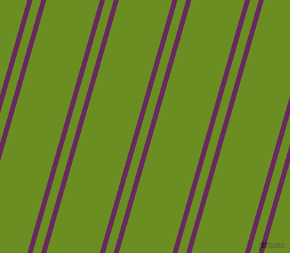 74 degree angles dual striped lines, 7 pixel lines width, 12 and 74 pixels line spacing, Palatinate Purple and Olive Drab dual two line striped seamless tileable