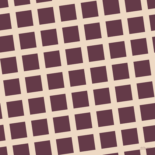 8/98 degree angle diagonal checkered chequered lines, 20 pixel line width, 52 pixel square size, Almond and Tawny Port plaid checkered seamless tileable