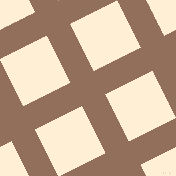 27/117 degree angle diagonal checkered chequered lines, 111 pixel line width, 225 pixel square size, Beaver and Papaya Whip plaid checkered seamless tileable