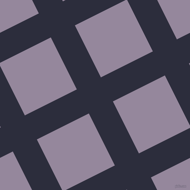 27/117 degree angle diagonal checkered chequered lines, 86 pixel line width, 186 pixel square size, Black Rock and Amethyst Smoke plaid checkered seamless tileable