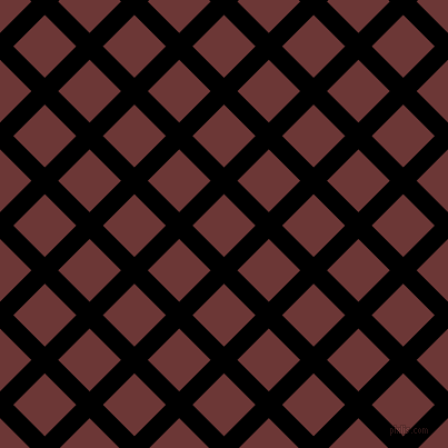 45/135 degree angle diagonal checkered chequered lines, 17 pixel lines width, 40 pixel square size, Black and Sanguine Brown plaid checkered seamless tileable