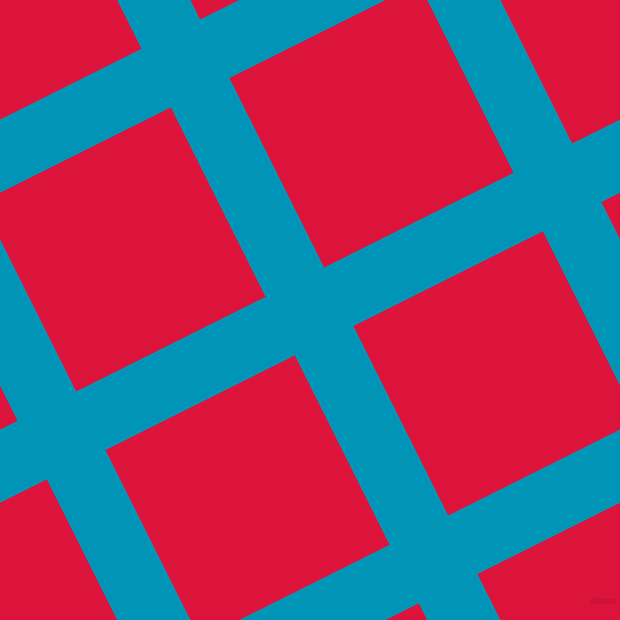 27/117 degree angle diagonal checkered chequered lines, 93 pixel lines width, 301 pixel square size, Bondi Blue and Crimson plaid checkered seamless tileable