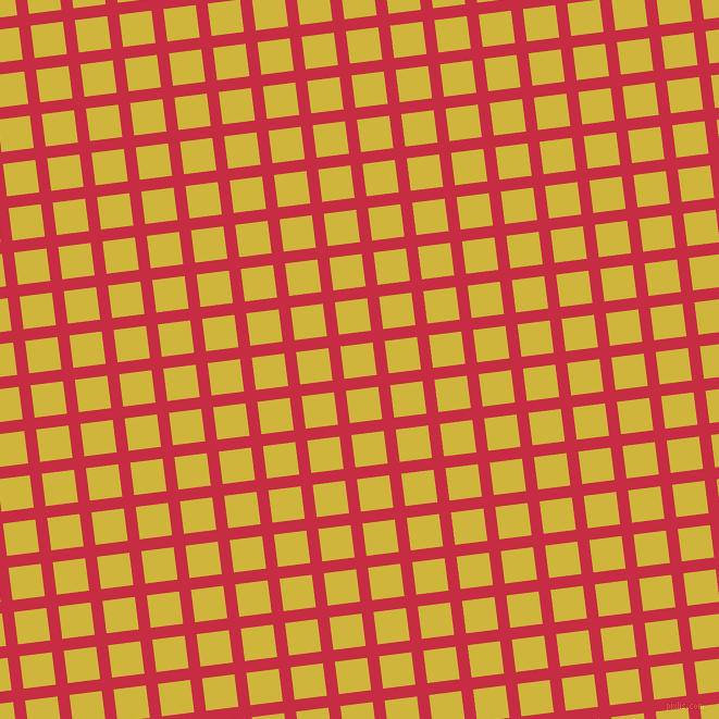 7/97 degree angle diagonal checkered chequered lines, 11 pixel line width, 30 pixel square size, Brick Red and Old Gold plaid checkered seamless tileable