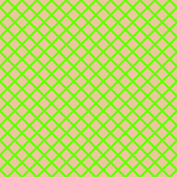 45/135 degree angle diagonal checkered chequered lines, 7 pixel line width, 27 pixel square size, Bright Green and New Tan plaid checkered seamless tileable