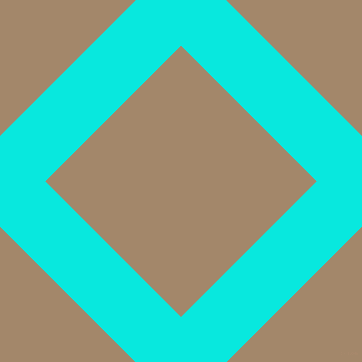 45/135 degree angle diagonal checkered chequered lines, 130 pixel lines width, 389 pixel square size, Bright Turquoise and Sandal plaid checkered seamless tileable