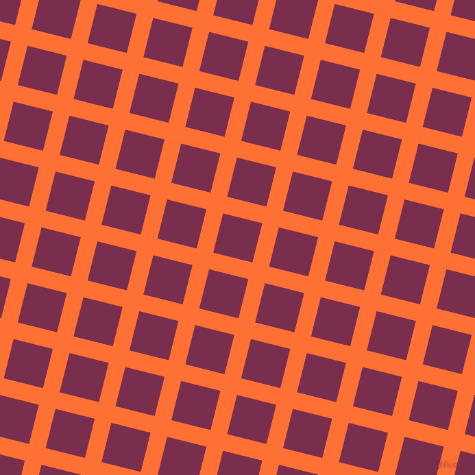 76/166 degree angle diagonal checkered chequered lines, 25 pixel lines width, 59 pixel square size, Burnt Orange and Flirt plaid checkered seamless tileable