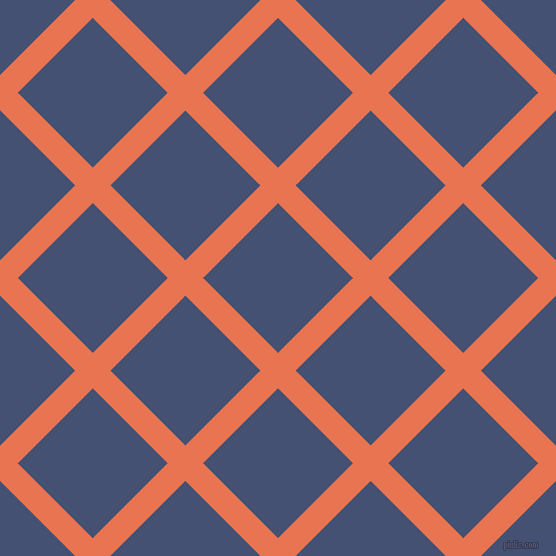 45/135 degree angle diagonal checkered chequered lines, 25 pixel line width, 106 pixel square size, Burnt Sienna and Astronaut plaid checkered seamless tileable