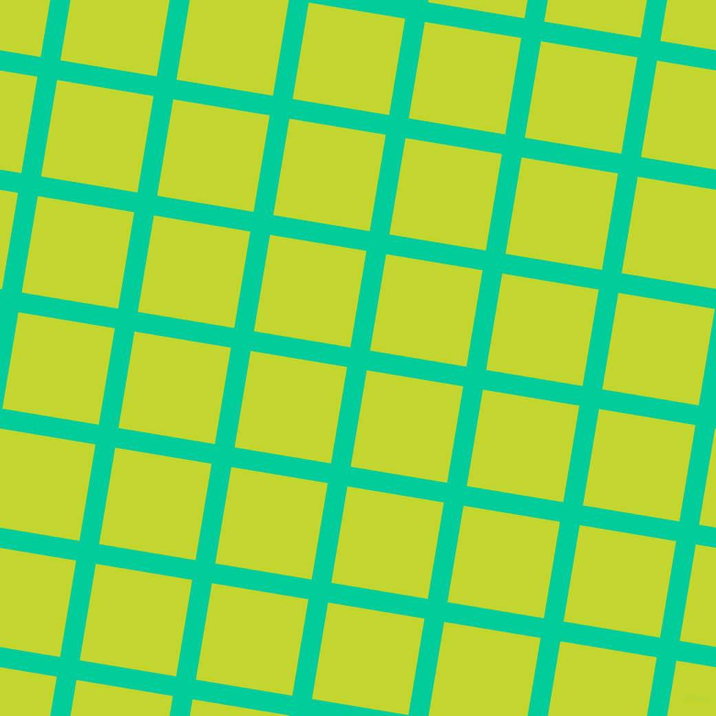 81/171 degree angle diagonal checkered chequered lines, 29 pixel lines width, 142 pixel square size, Caribbean Green and Fuego plaid checkered seamless tileable
