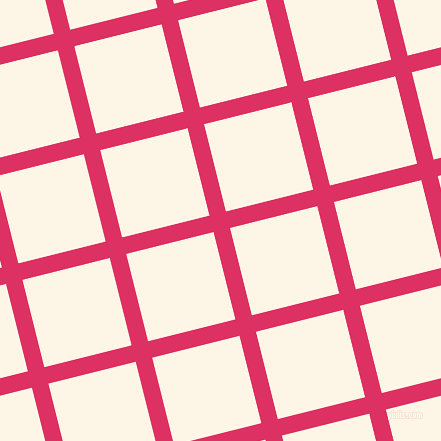 14/104 degree angle diagonal checkered chequered lines, 17 pixel line width, 90 pixel square size, Cerise and Old Lace plaid checkered seamless tileable