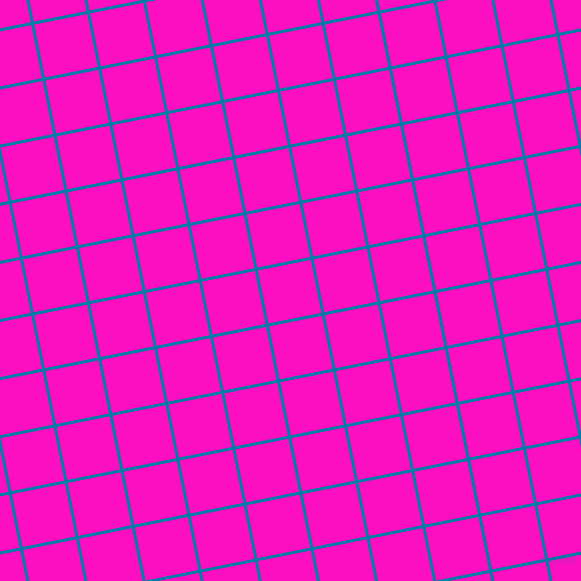 11/101 degree angle diagonal checkered chequered lines, 3 pixel line width, 54 pixel square size, Cerulean and Shocking Pink plaid checkered seamless tileable