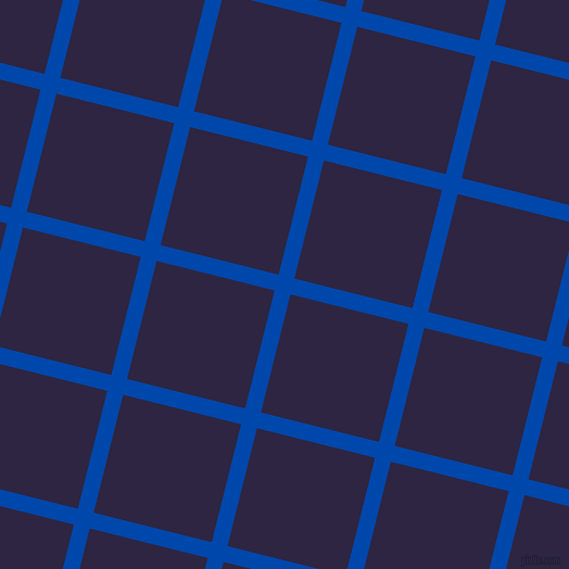76/166 degree angle diagonal checkered chequered lines, 15 pixel line width, 112 pixel square size, Cobalt and Tolopea plaid checkered seamless tileable