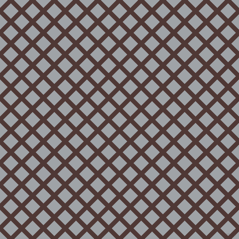 45/135 degree angle diagonal checkered chequered lines, 15 pixel lines width, 37 pixel square size, Cocoa Bean and Grey Chateau plaid checkered seamless tileable