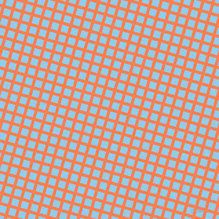 74/164 degree angle diagonal checkered chequered lines, 6 pixel line width, 14 pixel square size, Coral and Cornflower plaid checkered seamless tileable