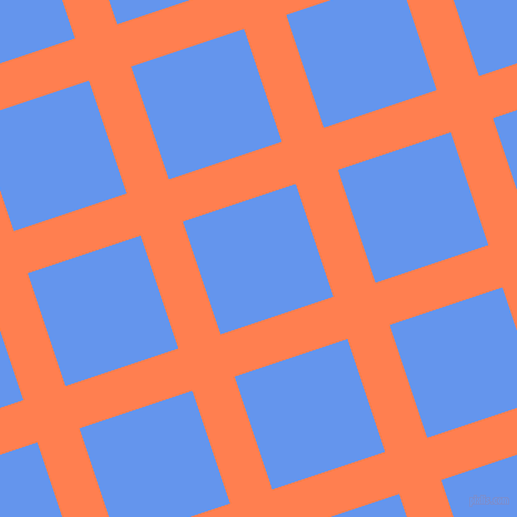 18/108 degree angle diagonal checkered chequered lines, 40 pixel lines width, 107 pixel square size, Coral and Cornflower Blue plaid checkered seamless tileable