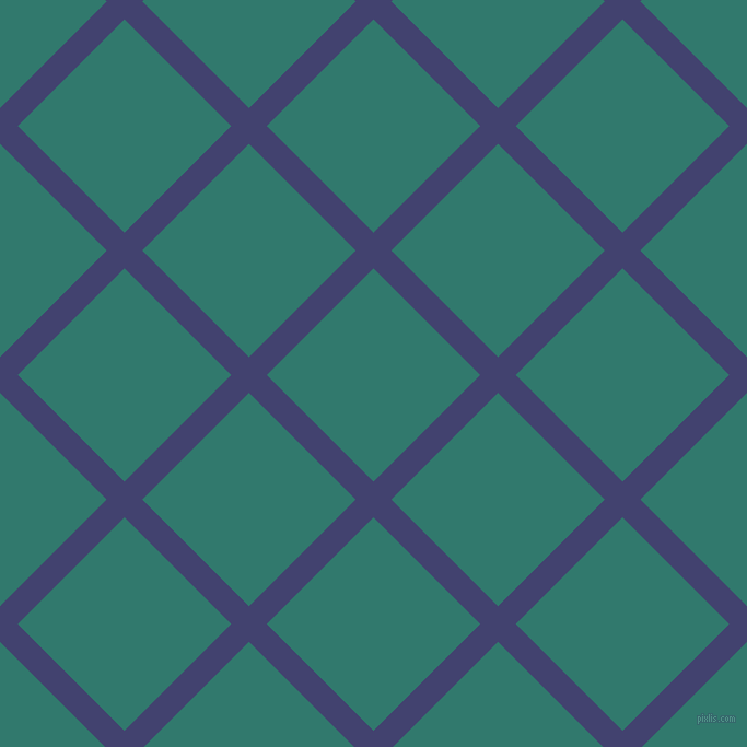 45/135 degree angle diagonal checkered chequered lines, 23 pixel line width, 138 pixel square size, Corn Flower Blue and Genoa plaid checkered seamless tileable