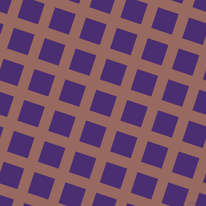 72/162 degree angle diagonal checkered chequered lines, 36 pixel lines width, 72 pixel square size, Dark Chestnut and Blue Diamond plaid checkered seamless tileable