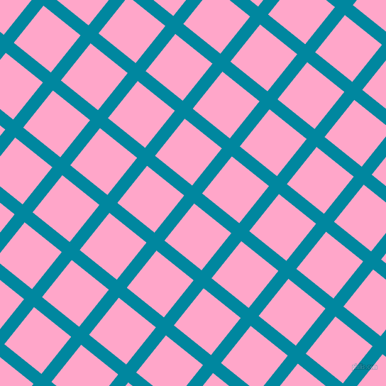 51/141 degree angle diagonal checkered chequered lines, 18 pixel line width, 67 pixel square size, Eastern Blue and Carnation Pink plaid checkered seamless tileable