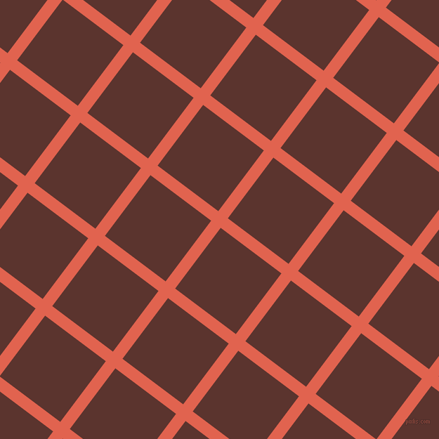 53/143 degree angle diagonal checkered chequered lines, 17 pixel lines width, 108 pixel square size, Flamingo and Redwood plaid checkered seamless tileable
